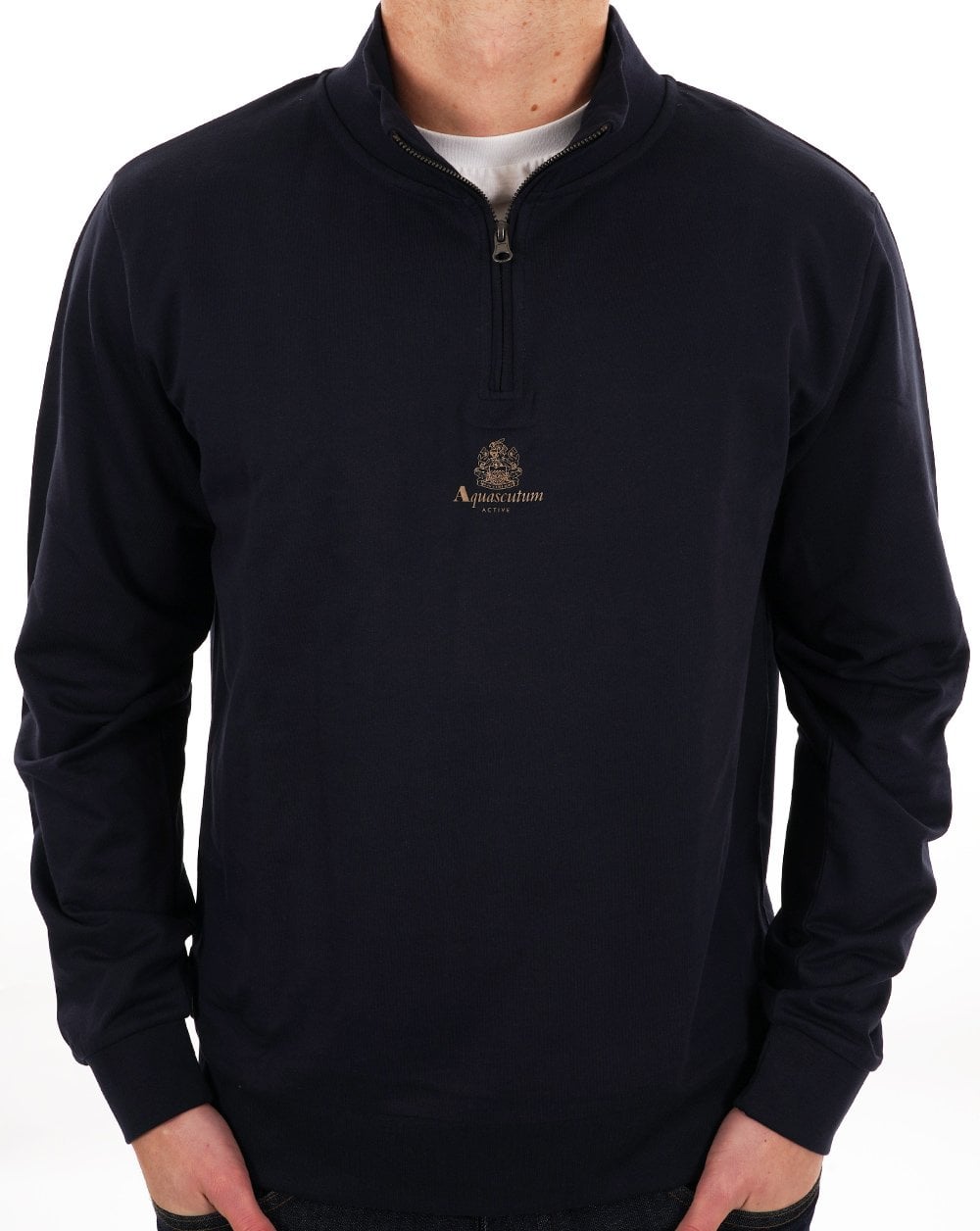 Aquascutum Small Logo 1/4 Zip Sweat Navy