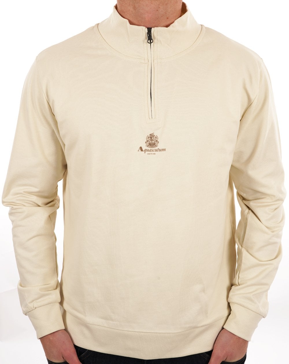 Aquascutum Small Logo 1/4 Zip Sweat Off White