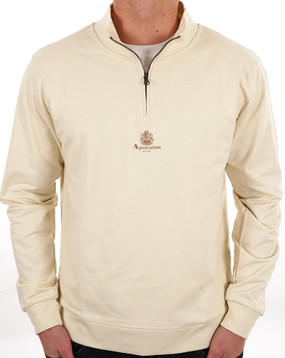 Aquascutum Small Logo 1/4 Zip Sweat Off White