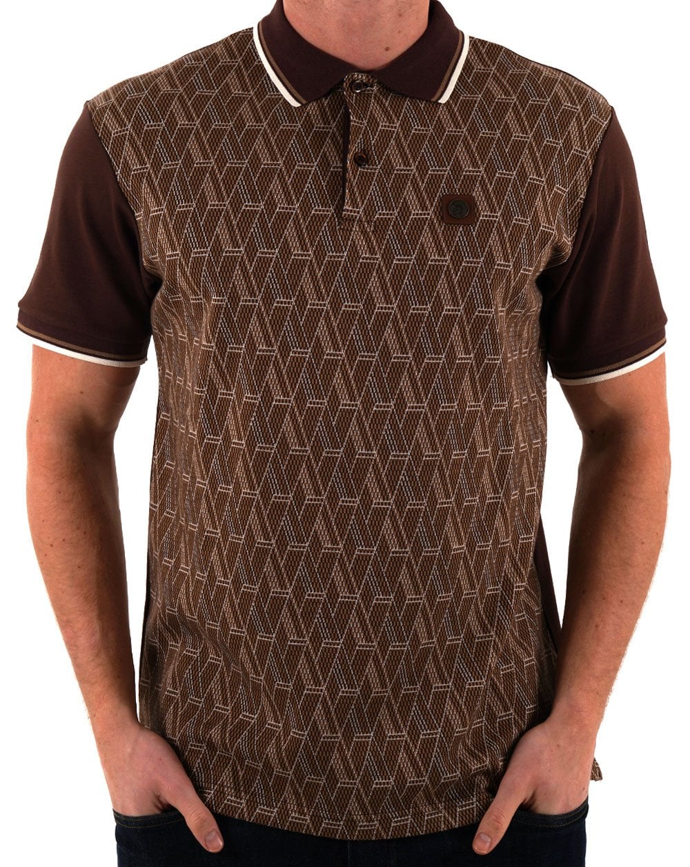 Trojan Chequerboard Diamond Panel Polo Chocolate