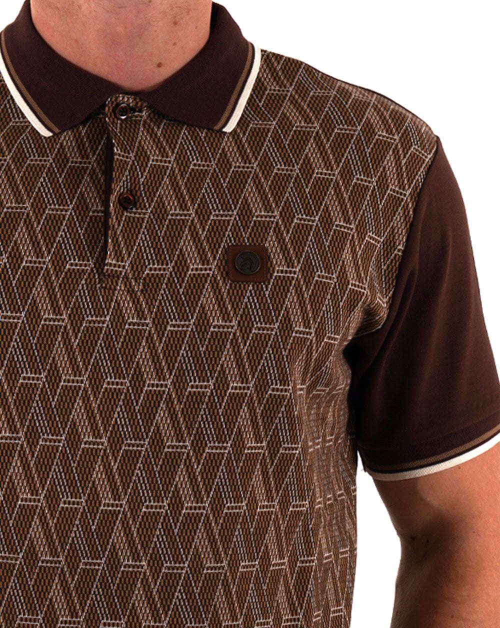 Trojan Chequerboard Diamond Panel Polo Chocolate