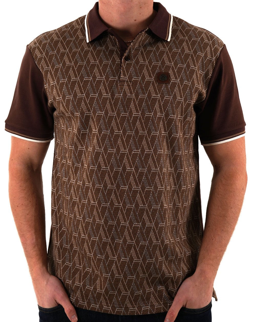 Trojan Chequerboard Diamond Panel Polo Chocolate