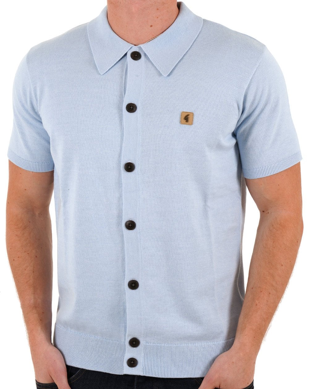 Gabicci Vintage Full Button Knit Polo Sky