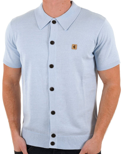 Gabicci Vintage Full Button Knit Polo Sky