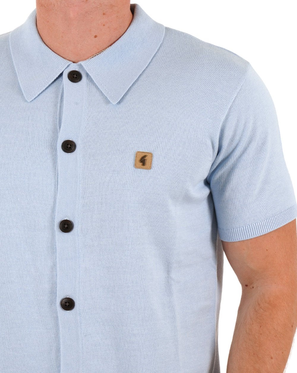Gabicci Vintage Full Button Knit Polo Sky