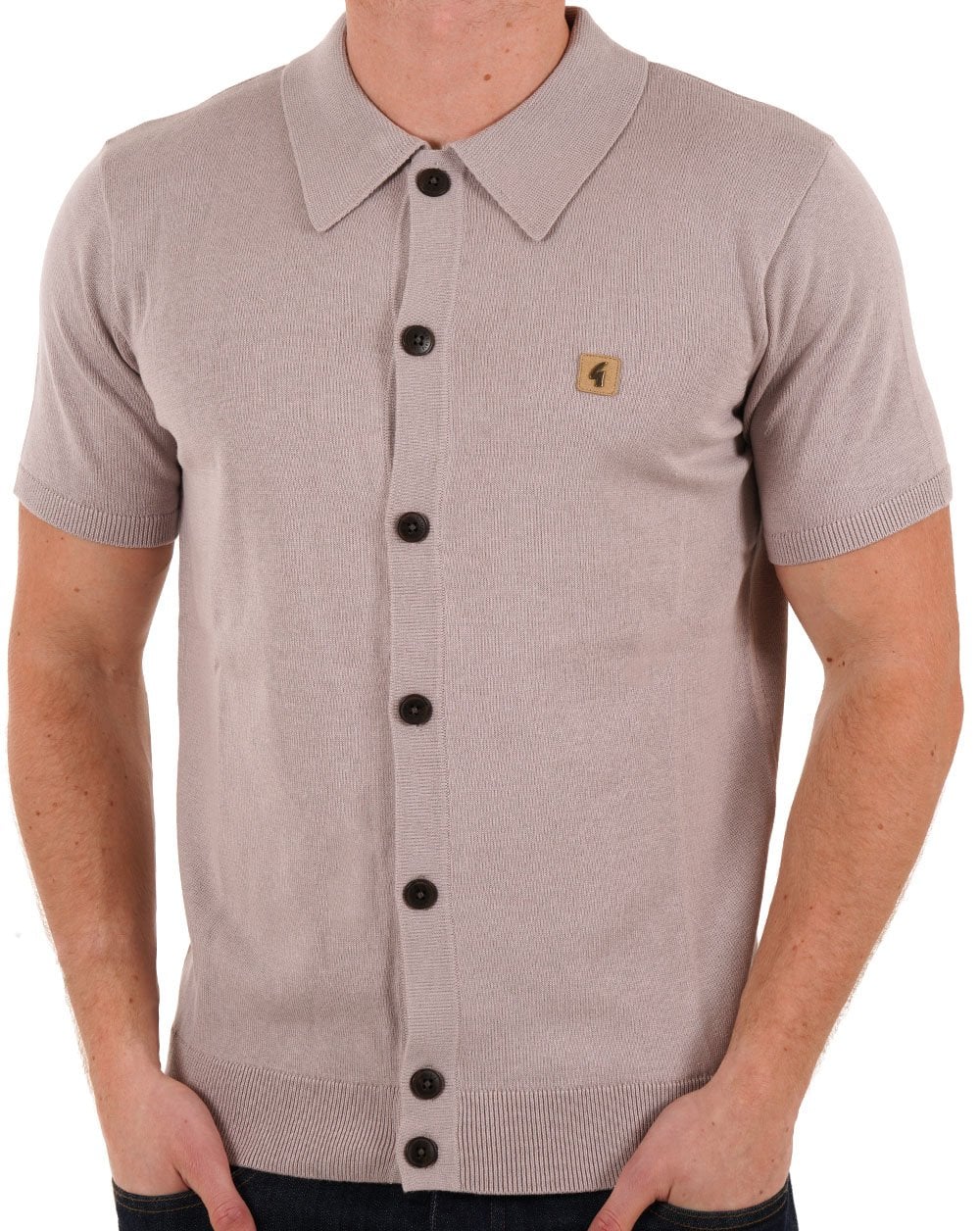Gabicci Vintage Full Button Knit Polo Mushroom