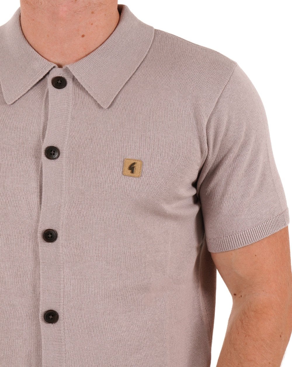 Gabicci Vintage Full Button Knit Polo Mushroom