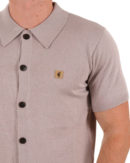 Gabicci Vintage Full Button Knit Polo Mushroom