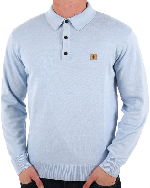 Gabicci Vintage Francesco LS Knitted Polo Sky