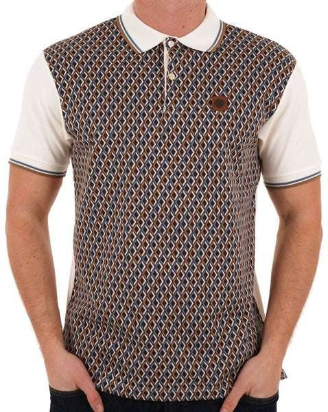 Trojan Diamond Jacquard Panel Polo Ecru