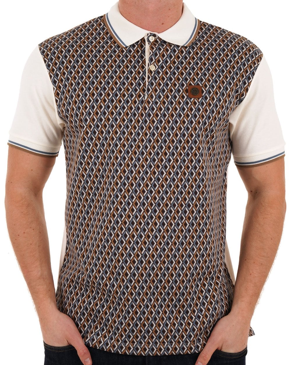 Trojan Diamond Jacquard Panel Polo Ecru