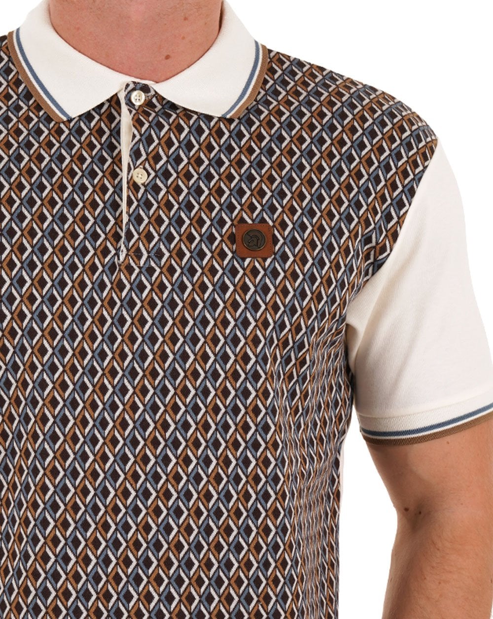 Trojan Diamond Jacquard Panel Polo Ecru