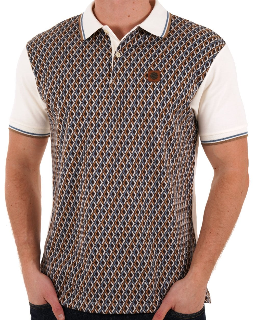 Trojan Diamond Jacquard Panel Polo Ecru
