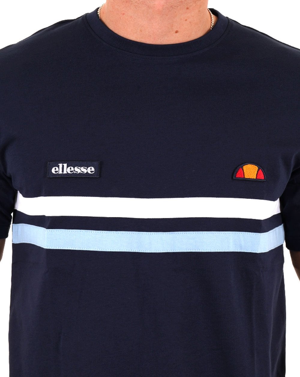 Ellesse Two Stripe T Shirt Navy/White/Sky