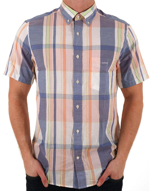 Gant Indian Madras Short Sleeve Shirt Eggshell