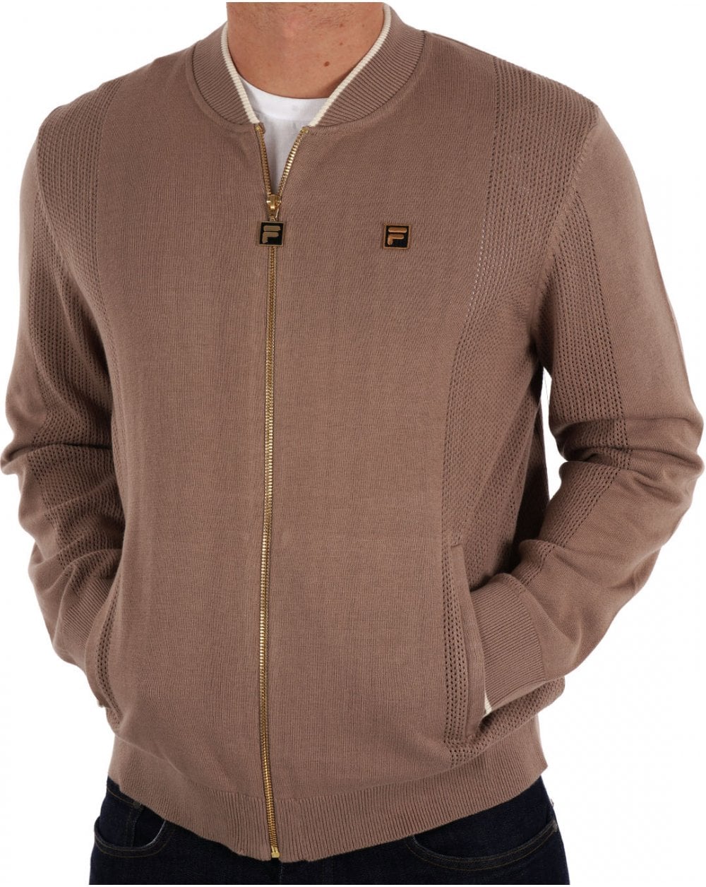 Fila Gold Pointelle Knit Track Top Mocha