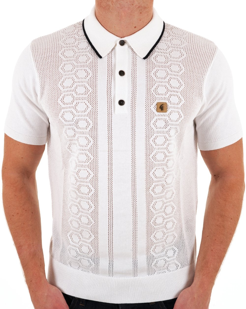 Gabicci Vintage Knitted Weave Polo Shirt White