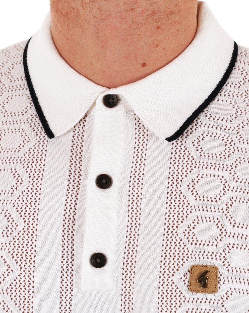 Gabicci Vintage Knitted Weave Polo Shirt White