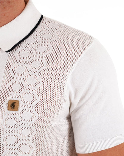 Gabicci Vintage Knitted Weave Polo Shirt White