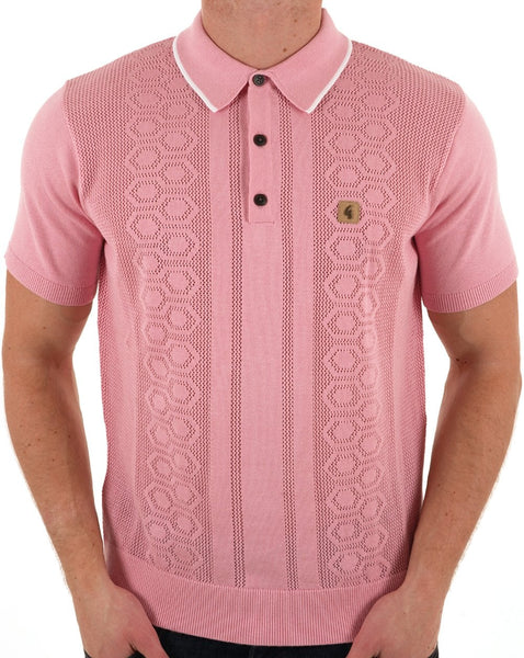 Gabicci Vintage Knitted Weave Polo Shirt Pink