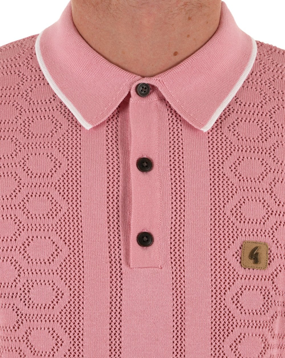 Gabicci Vintage Knitted Weave Polo Shirt Pink
