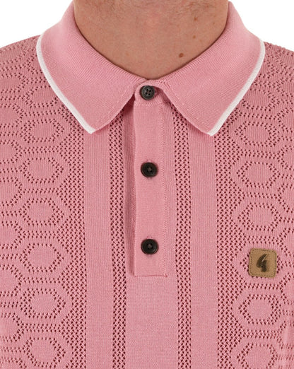 Gabicci Vintage Knitted Weave Polo Shirt Pink