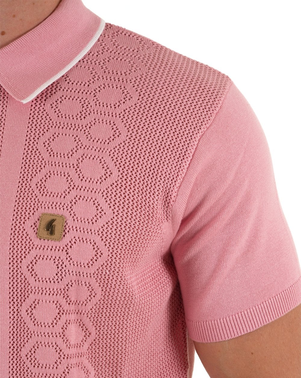 Gabicci Vintage Knitted Weave Polo Shirt Pink