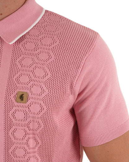 Gabicci Vintage Knitted Weave Polo Shirt Pink