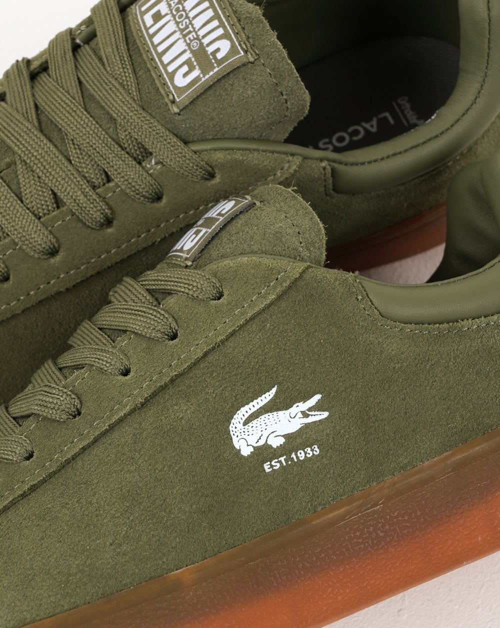 Lacoste Baseshot Suede Trainers Khaki/Gum