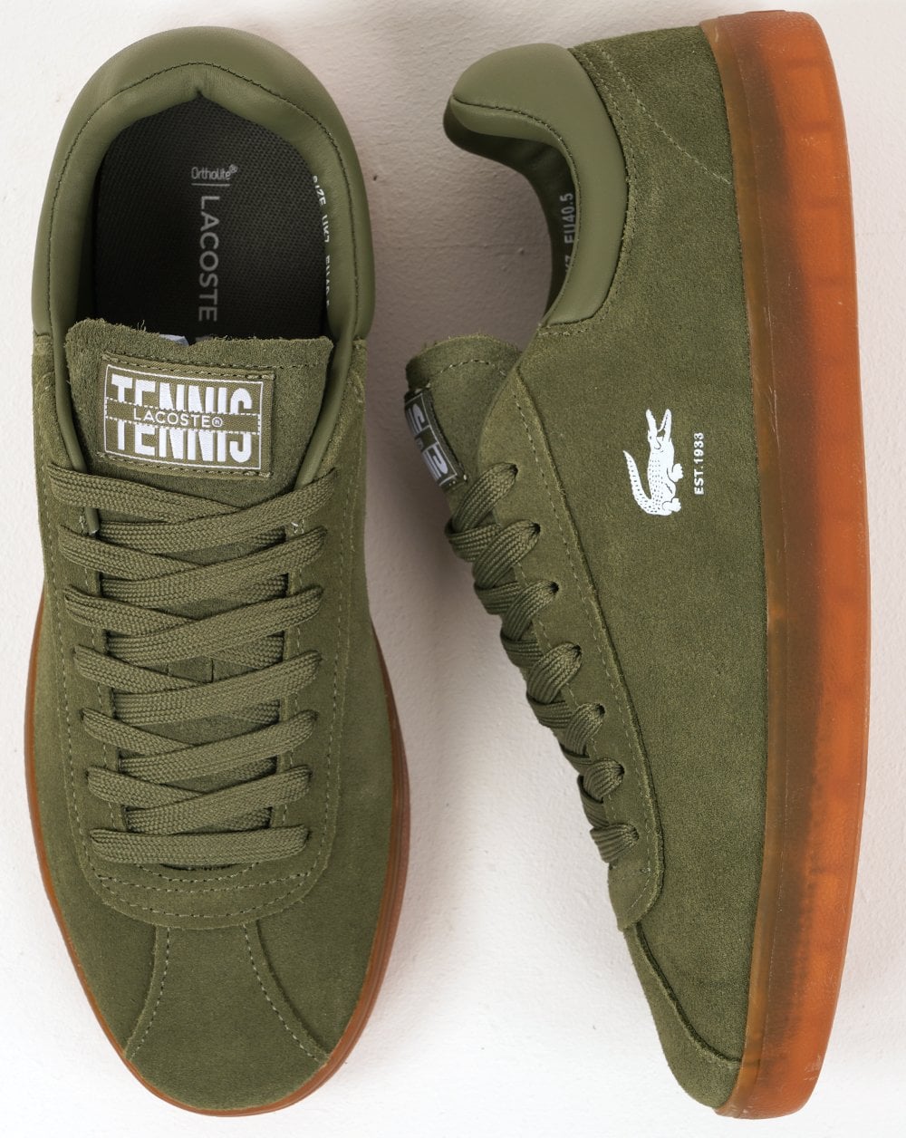 Lacoste Baseshot Suede Trainers Khaki/Gum