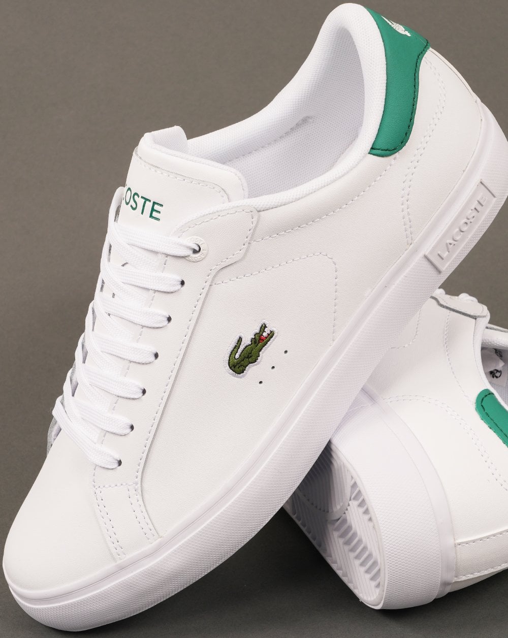 Lacoste Powercourt 125 Leather Trainers White/Green