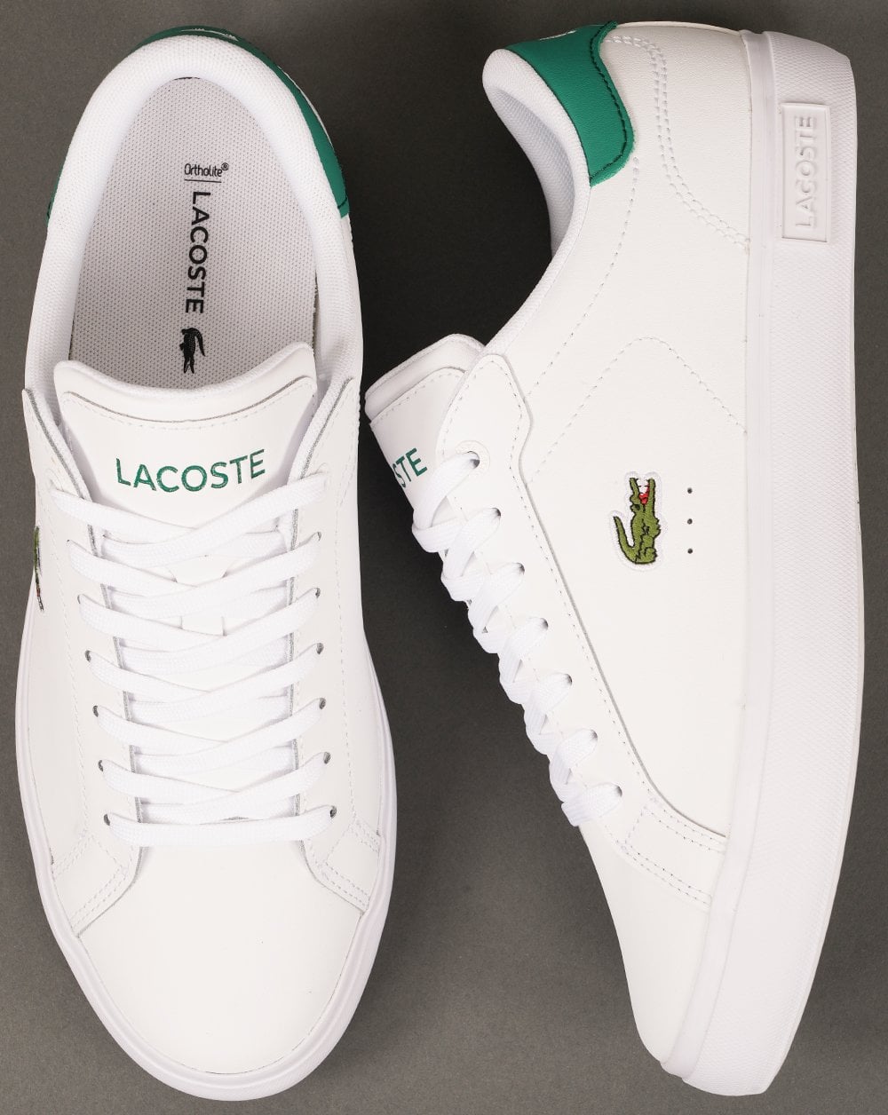 Lacoste Powercourt 125 Leather Trainers White/Green