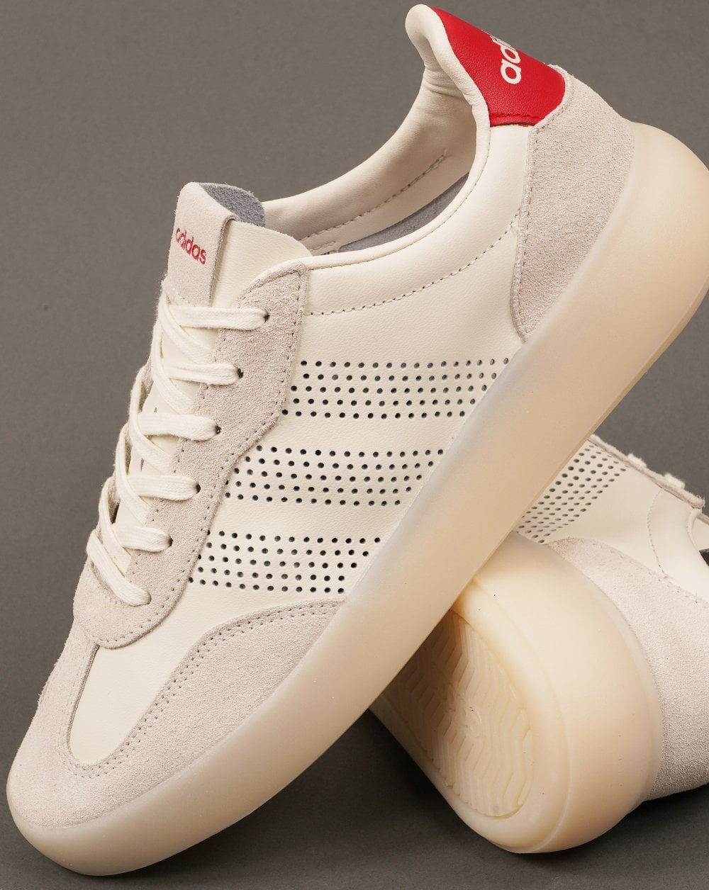 Adidas Barreda Leather Trainers Off White/Scarlet