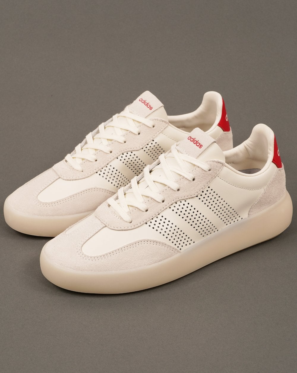 Adidas Barreda Leather Trainers Off White/Scarlet
