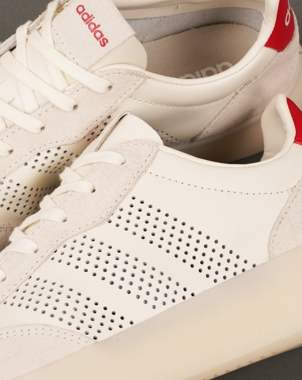 Adidas Barreda Leather Trainers Off White/Scarlet