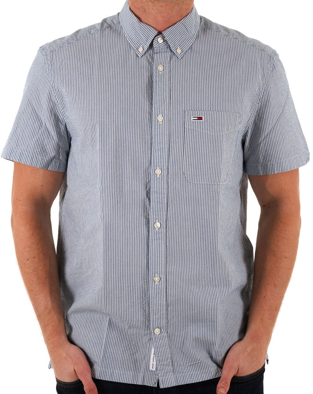 Tommy Jeans Seersucker Summer Shirt Blue Stripes