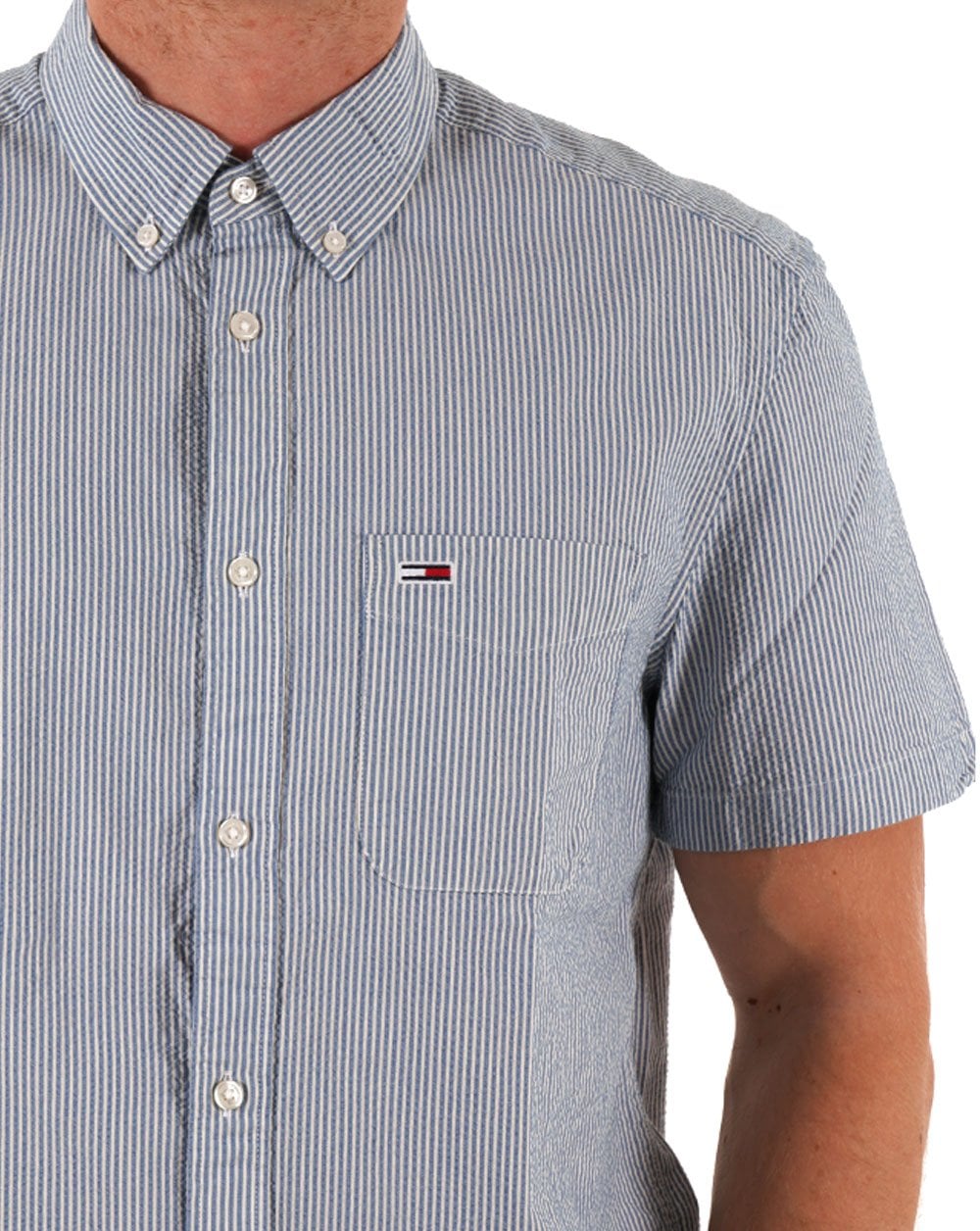 Tommy Jeans Seersucker Summer Shirt Blue Stripes