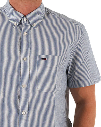 Tommy Jeans Seersucker Summer Shirt Blue Stripes