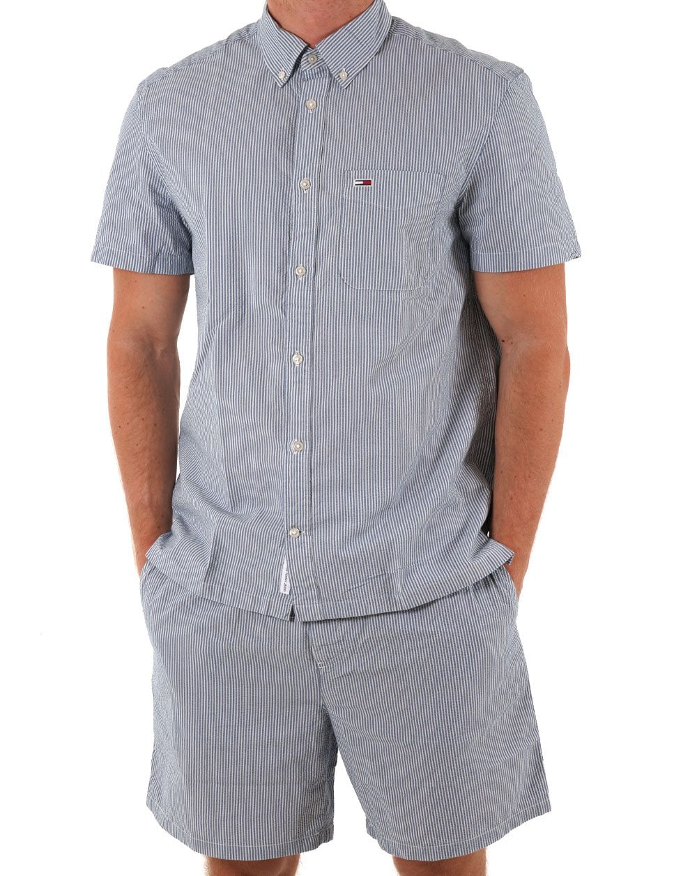 Tommy Jeans Seersucker Summer Shirt Blue Stripes