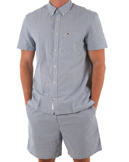 Tommy Jeans Seersucker Summer Shirt Blue Stripes