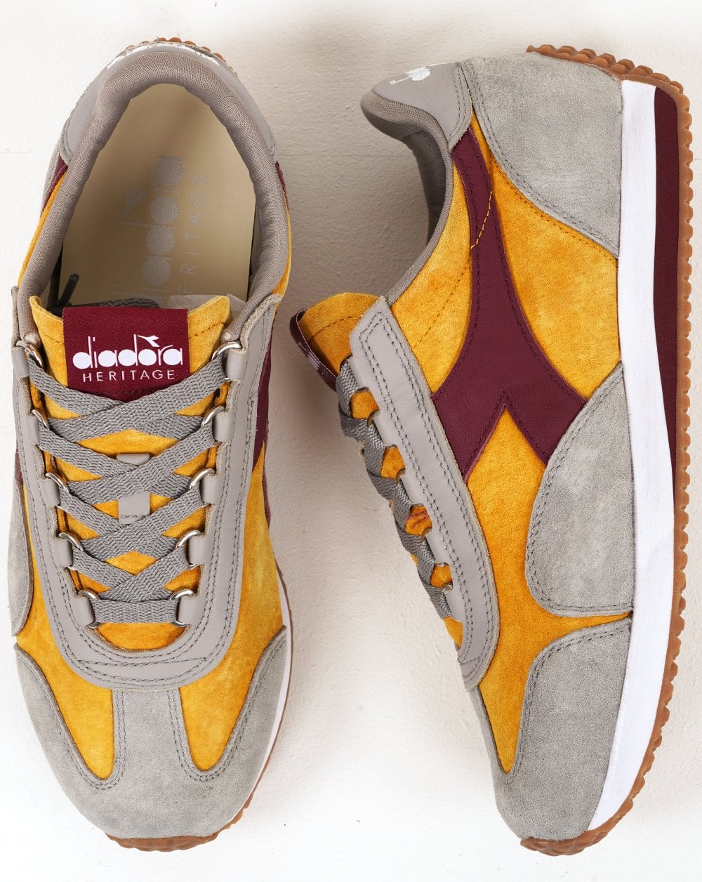 Diadora Equipe 75 Stone Washed Suede Trainers Yellow Freesia