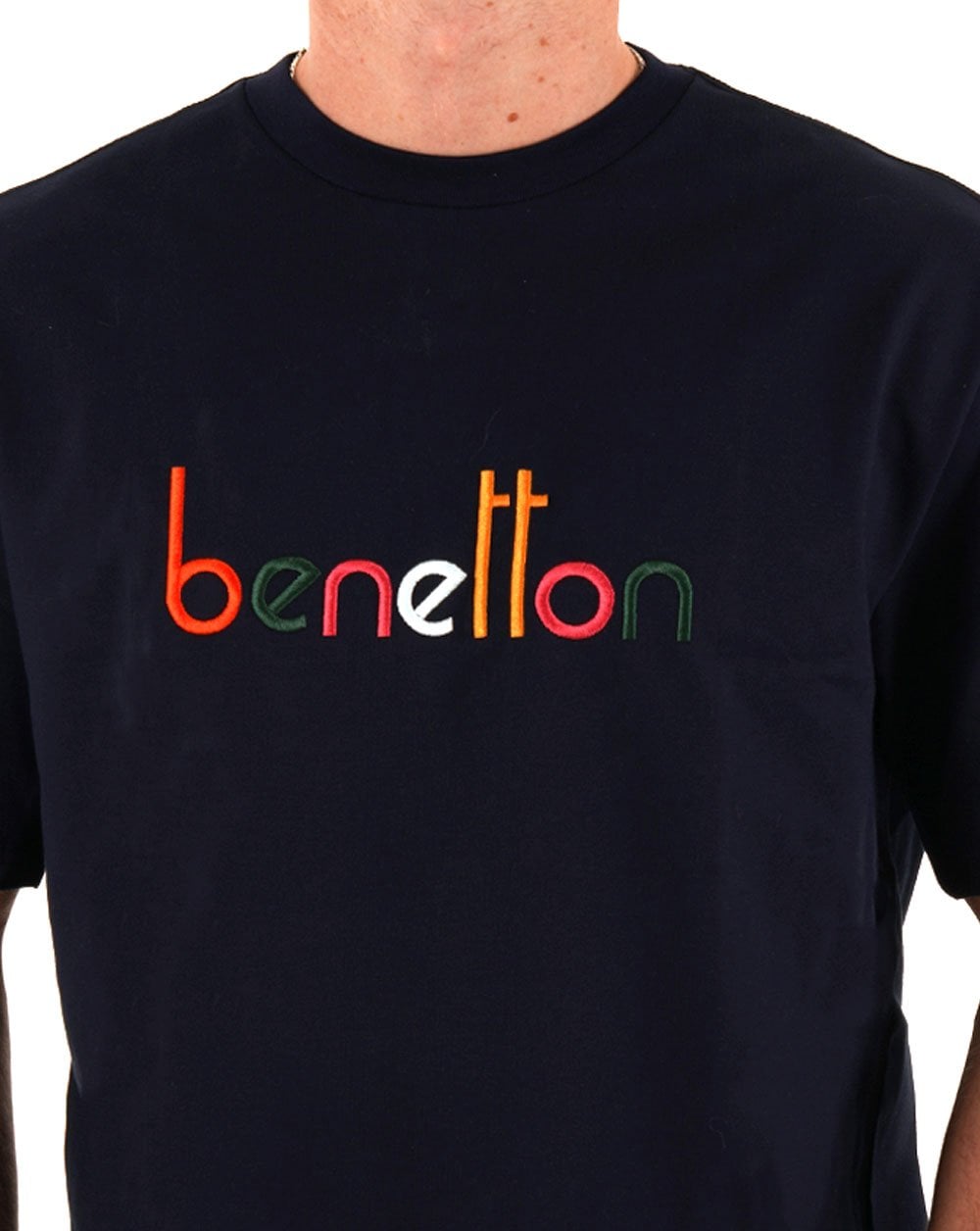 Benetton Embroidered Logo T Shirt Navy/Multi