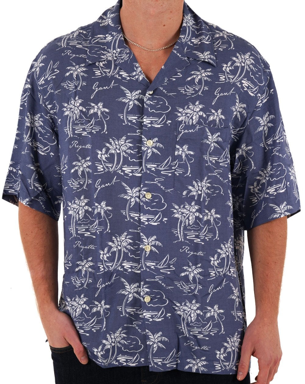 Gant Island Print Cuban Shirt Navy