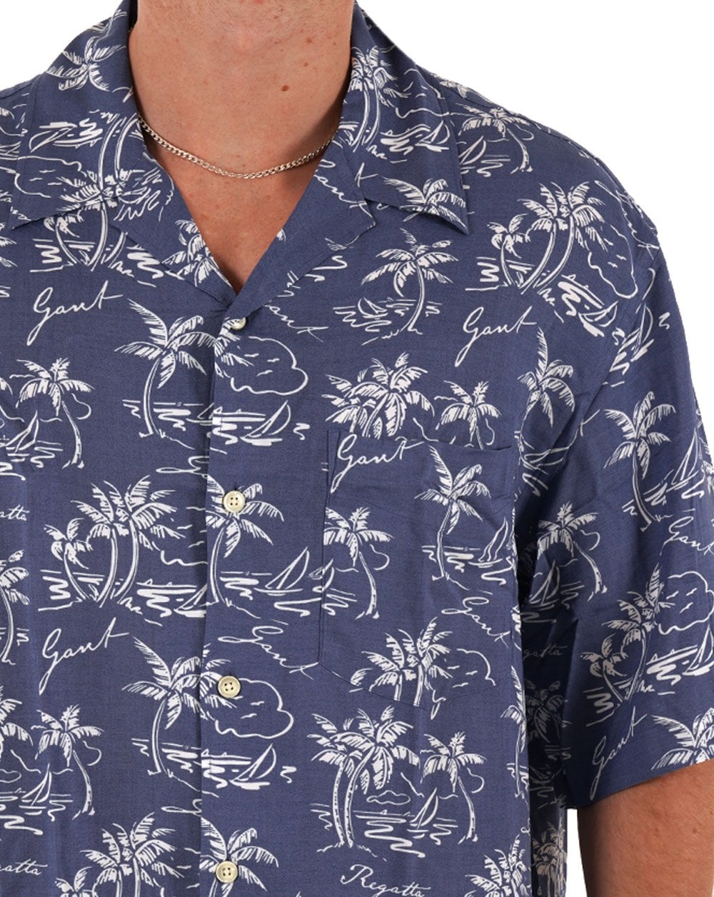 Gant Island Print Cuban Shirt Navy