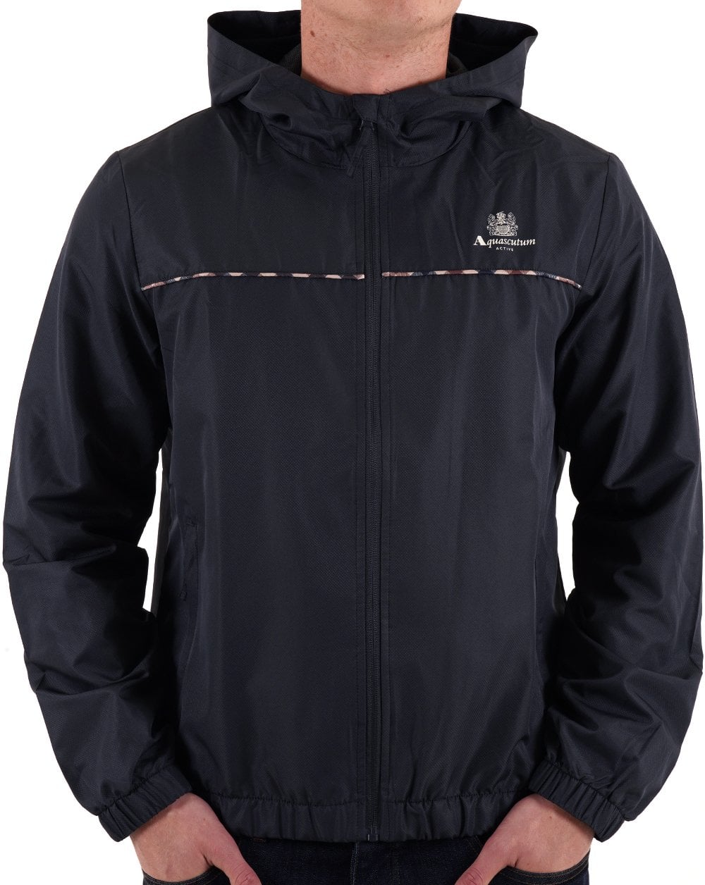 Aquascutum Ripstop Piping Hooded Jacket Navy