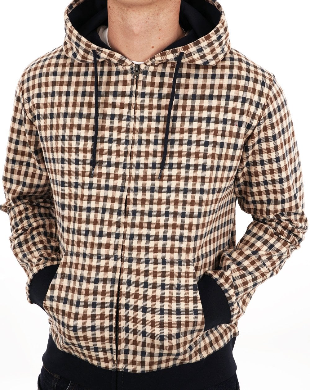 Aquascutum Club Check Full Zip Hoodie Navy