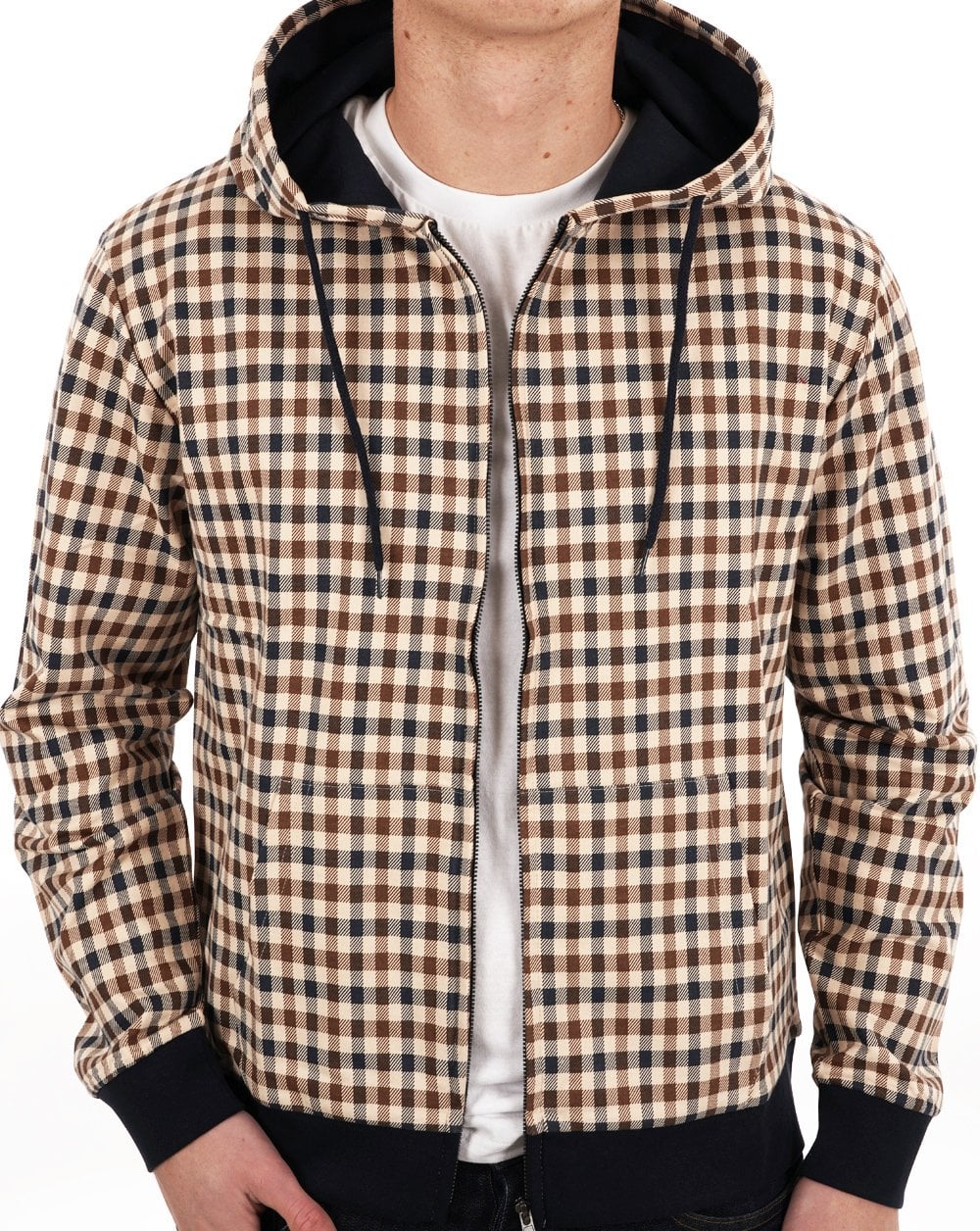 Aquascutum Club Check Full Zip Hoodie Navy