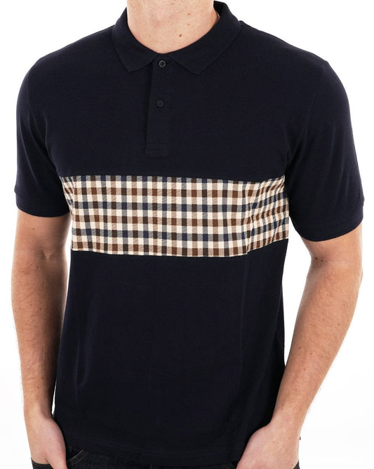 Aquascutum Iconic Club Check Insert Polo Shirt Navy