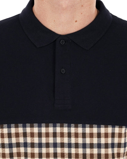 Aquascutum Iconic Club Check Insert Polo Shirt Navy