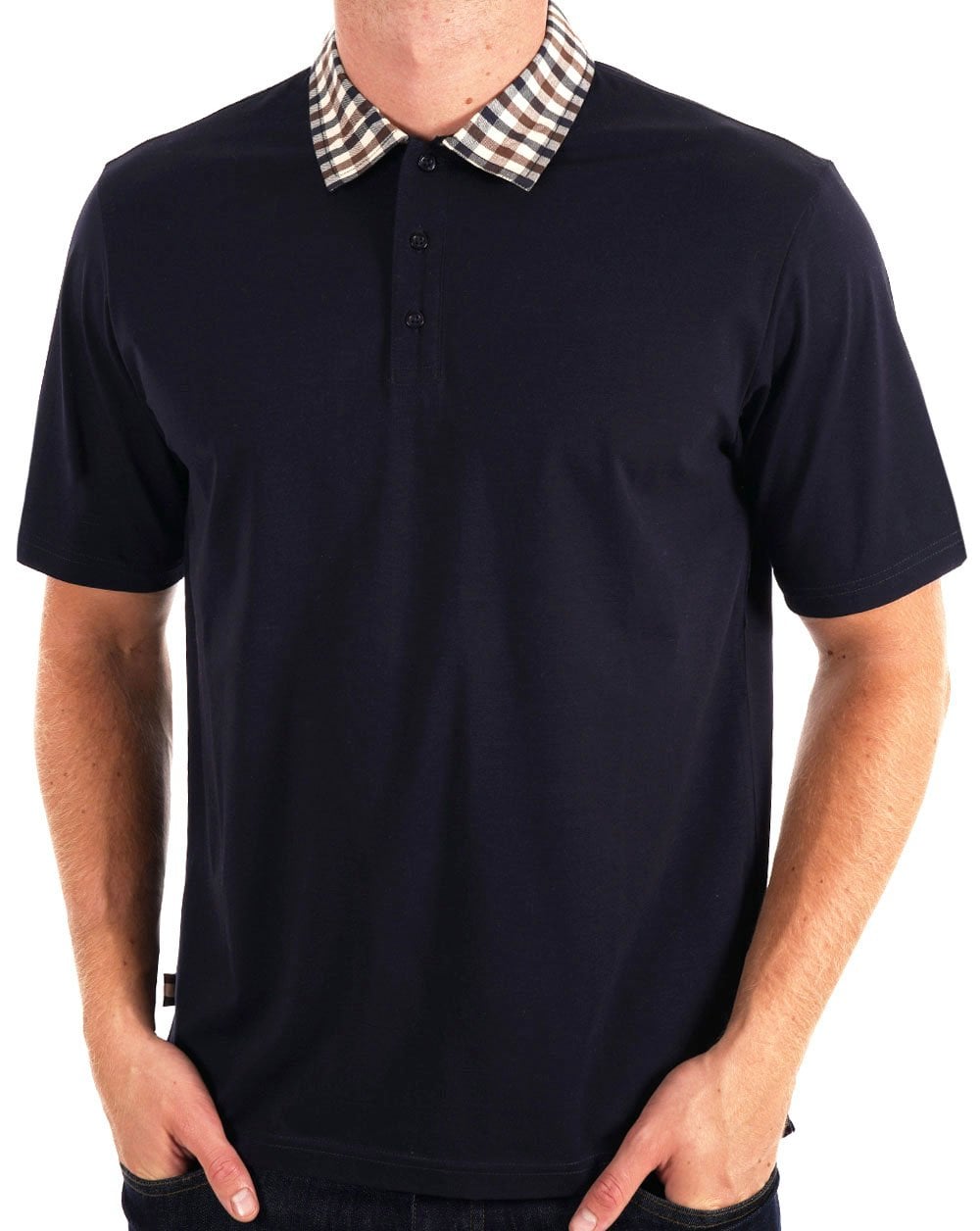 Aquascutum Club Check Collar Polo Navy
